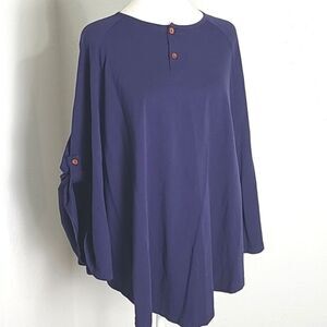 Kate Kasin T-Shirt Cape, Navy Blue with Red Buttons, One Size